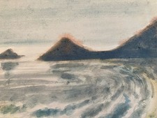 Beau Dessin 1960 Peinture Papier Aquarelle Paysage Mer A Identifier art  Marine