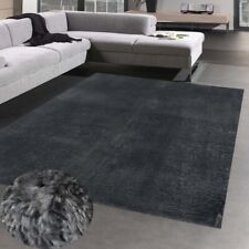 Tapis Shaggy longs poils lavable antidérapant gris antracite