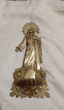 BENITIER  ANCIEN EN LAITON ET BRONZE JESUS TENANT LA CROIX