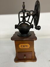 Moulin a café de comptoir en bois mécanisme avec manivelle sur le coté