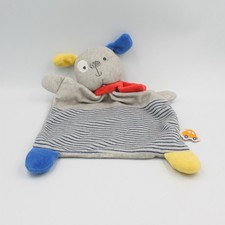 Doudou plat chien gris bleu jaune rouge rayé MOTS D'ENFANTS - 27161