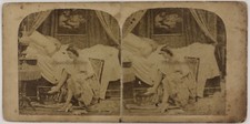 Femme Chambre à coucher Picturale Photo Stereo P28T3n23 Vintage Albumine c1865