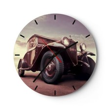 Horloge murale en verre 30x30cm Silencieuse Rétro voiture luxe ancien Wall Clock