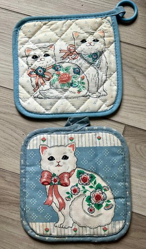 White kitty cat potholders - white,