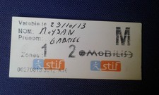 Ticket transport métro Paris RATP MOBILIS années 2013