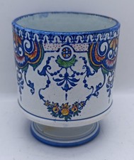 ANCIEN POT CYLINDRIQUE FAÏENCE GIEN DÉCOR FLORAL FRISE GÉOMÉTRIQUE CERAMIC