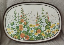 Plateau De Service Mélamine Années 70 St Michael Vintage Fleurs Marron 