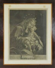 VIERGE À L'ENFANT. GRAVURE SUR PAPIER. ELIAS RIDINGER. XVIIIE SIÈCLE.