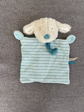 SUCRE D'ORGE DOUDOU CHIEN PLAT FOURRURE DOUX BLEU RAYURE ATTACHE TETINE RAYE TBE