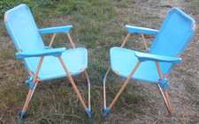 lot 2 chaise de camping bleue pliante jardin en toile poupée enfant ancien fer