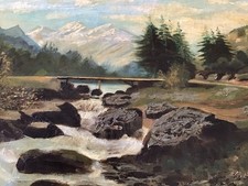 tableau ancien Huile Sur toile XIXème Haut Jura déco Chalet Montagne Signé  1895
