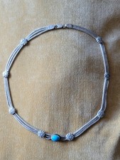 Ancien Bijou Collier Byzantin En Argent 925 Avec Pierre Turquoise 