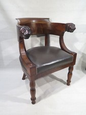 ANCIEN SUPERBE FAUTEUIL DE BUREAU PREMIER EMPIRE EN ACAJOU A TETE DE LION 1810