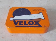 Antique french bicycle repair kit VELOX Orange advertising tin box France vtg
