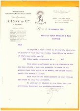 LYON (69) USINE de SOIERIE & TISSUS pour HAUTE-COUTURE "A. PIAT" en 1924