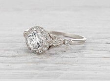 Bague de fiançailles double halo en or blanc 14 carats avec moissanite coupe ...