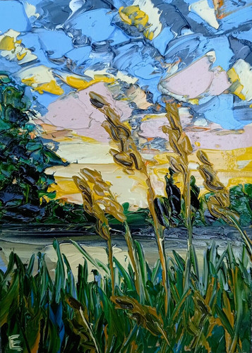 Tableau huile été - , coucher