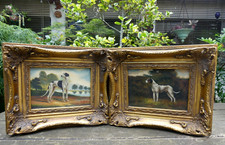 2Tableaux CHIENS Chasse BIGGS & SON Carvers & Gilders Picture Makers & Restorers