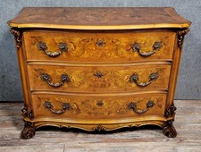 Commode galbée Italienne style Baroque en marquéterie de loupe
