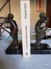 MAX LE VERRIER Paire de  Serre Livres FAUNE A LA FLUTE Signé MIC