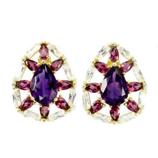 925 Argent Sterling Boucles Poire Améthyste 12x8mm Rhodolite Gemme Bijoux