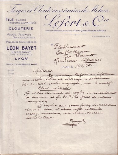Lyon lettre lefort - -,