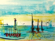 Peinture, tableau, decoration, paysage, phare, méditerranée, voile, port, Sète