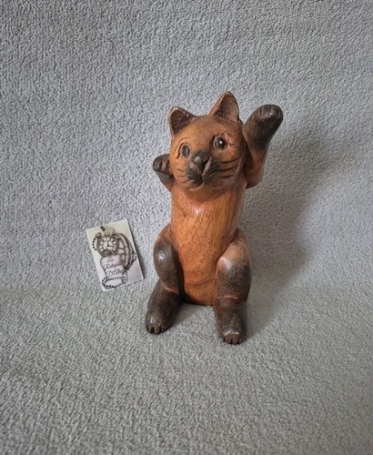 Statue figurine chat en bois - statue,