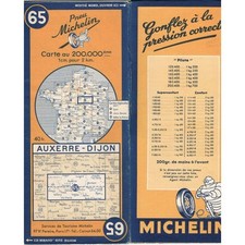 CARTE Michelin N°65 AUXERRE-DIJON Nuits-St-Georges Aubigny Joigny Sancerre 1947
