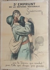 GRANDE AFFICHE  3èm EMPRUNT DÉFENSE NATIONALE AUGUSTE LEROUX POUR LA FRANCE QUI