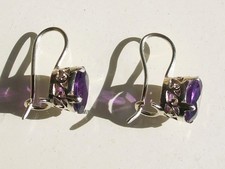 BELLES BOUCLES D'OREILLES en ARGENT 925/1000° avec PIERRE AMETHYSTE