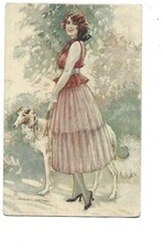 ILLUSTRATION T. CORBELLA - JEUNE FEMME ET LEVRIER