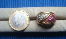 B26C Neuf TB ! Large Bague Plaqué Or Rubis CZ Strass Diamant Lot Bijou 