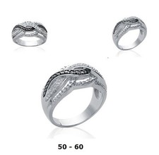 Bague Rhodié T52 Entrelaçés Pavé Diamant Cz Black White Argent 925 Dolly-Bijoux