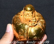 2.7" Old Chinese Dynasty Copper Gilt Feng Shui longevity Shou Xing Peach Statue