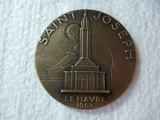 LE HAVRE 1957 - FIN DES TRAVAUX DE L'EGLISE SAINT-JOSEPH - MEDAILLE 5CM - BRONZE