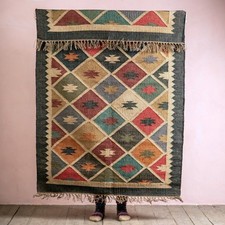 Tapis indien laine jute village vintage kilim tissé à la main tapis rectangul...