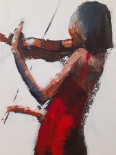 Tableau HST Violoniste oeuvre originale signée KLEINER 46 X 38 cm