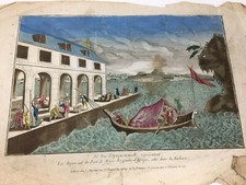 Gravure 18 eme Aquarelle Engraving watercolor  Port de Maroc Afrique 