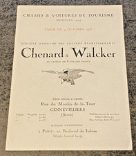 RARE : Tarif  Chassis & Voitures CHENARD & WALKER - 4/10/1923 - Bel Etat.