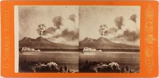 ITALIE Vésuve Photo d’après peinture G. Sommer c1865 Stereo Vintage Albumine n3