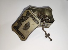 Chapelet antique en argent dans sa boîte, motifs royaux, année 1850/1900.