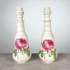 Paire Lampes Chevet Porcelaine Paris Décor Roses Vintage Testées Fonctionne