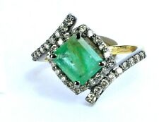 Bague émeraude à facettes bague en argent sterling 925 bague pavée diamant ba...