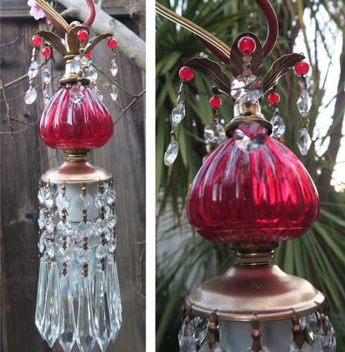 Vintage ruby glass brass - vintage,
