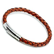 Hommes Cuir Bracelet Avec Acier Inoxydable Trigger Fermoire Rouge Marron Tressé