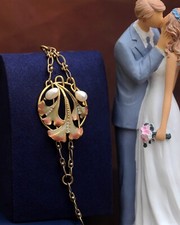 Bracelet Art Nouveau Réglable Feuille Ginkgo Perle Blanche Vintage Style QD13