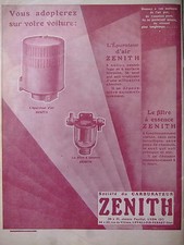 PUBLICITÉ  SOCIÉTÉ DU CARBURATEUR ZENITH ÉPURATEUR D'AIR FILTRE À ESSENCE