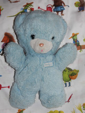 Doudou Peluche BOULGOM Ours Grelot Bleu Blanc 24 cm