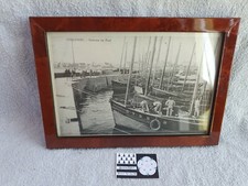 Cadre voilier loupe d'orme Guilvinec Bretagne Bateau au port Marine 22 x 15 cm